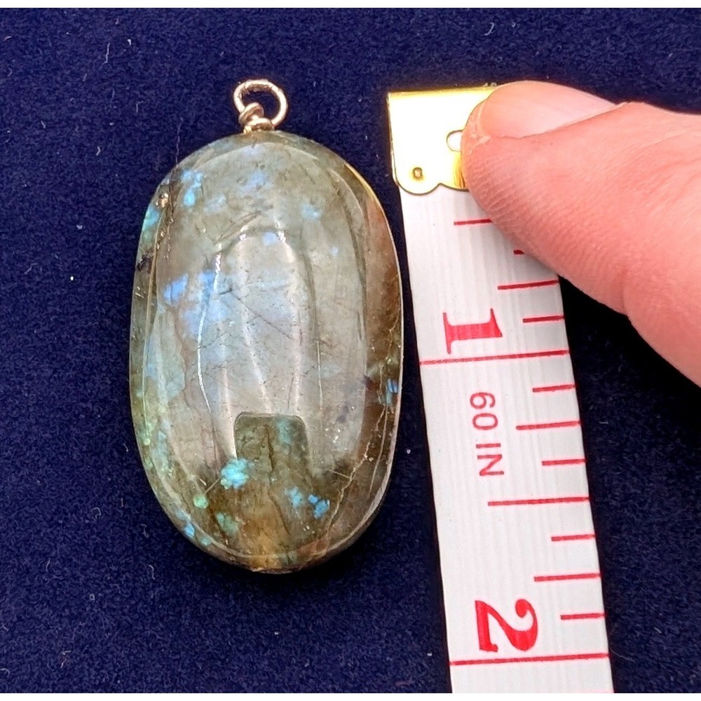 Labradorite Crystal Pendant Blue Flash Oval Cabochon Wire Wrapped Stone Jewelry